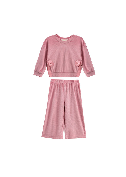 Mabel & Honey Bowtiful Chenille Blush 2 pc. Pant Set