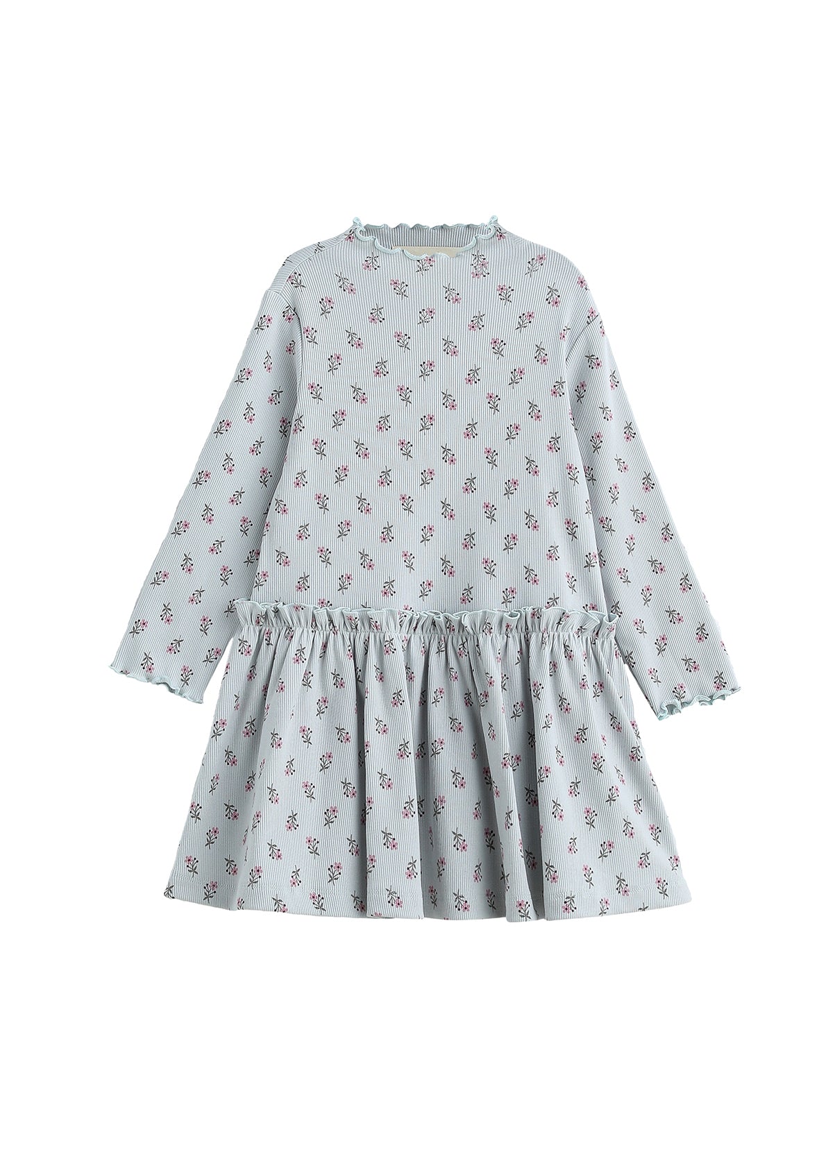 Mabel & Honey Petite Petal Ribbed Dress-Blue Multi