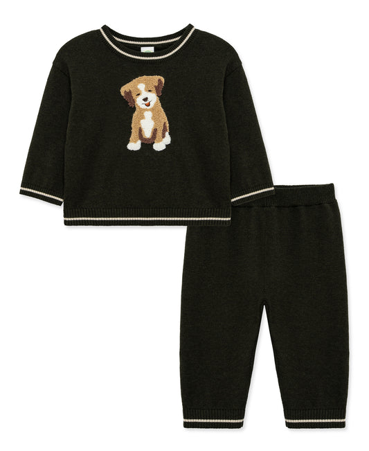 Little Me Dog Sweater Pant Set-Forest Green