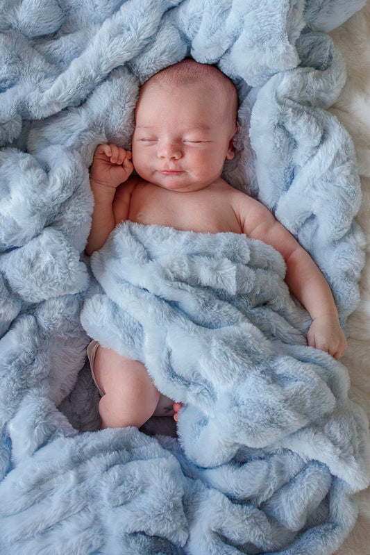 Caden Lane Double-Ruched Faux Fur Blanket-Ice Blue