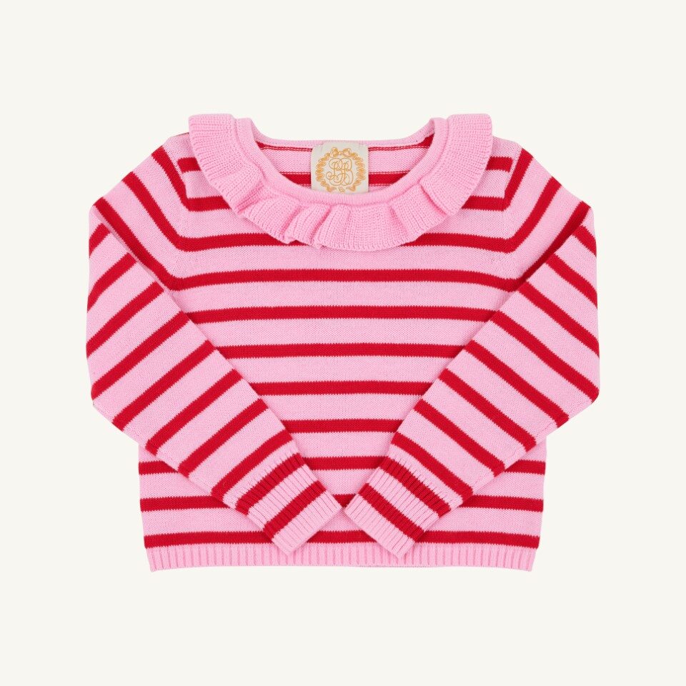 TBBC Reece Ruffle Sweater-Red/Pink Stripe