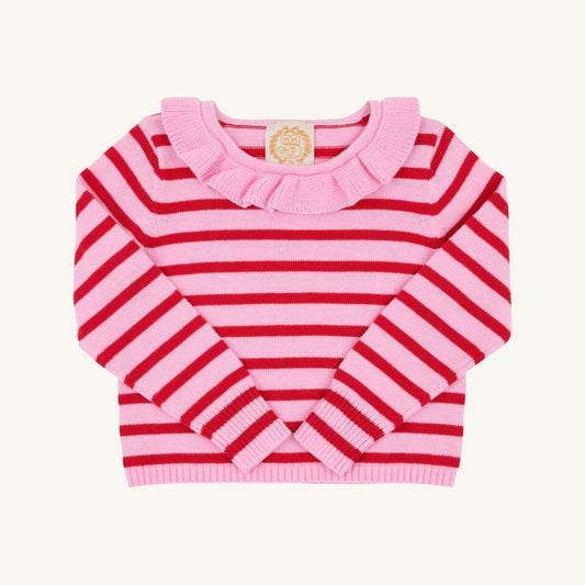 TBBC Reece Ruffle Sweater-Red/Pink Stripe