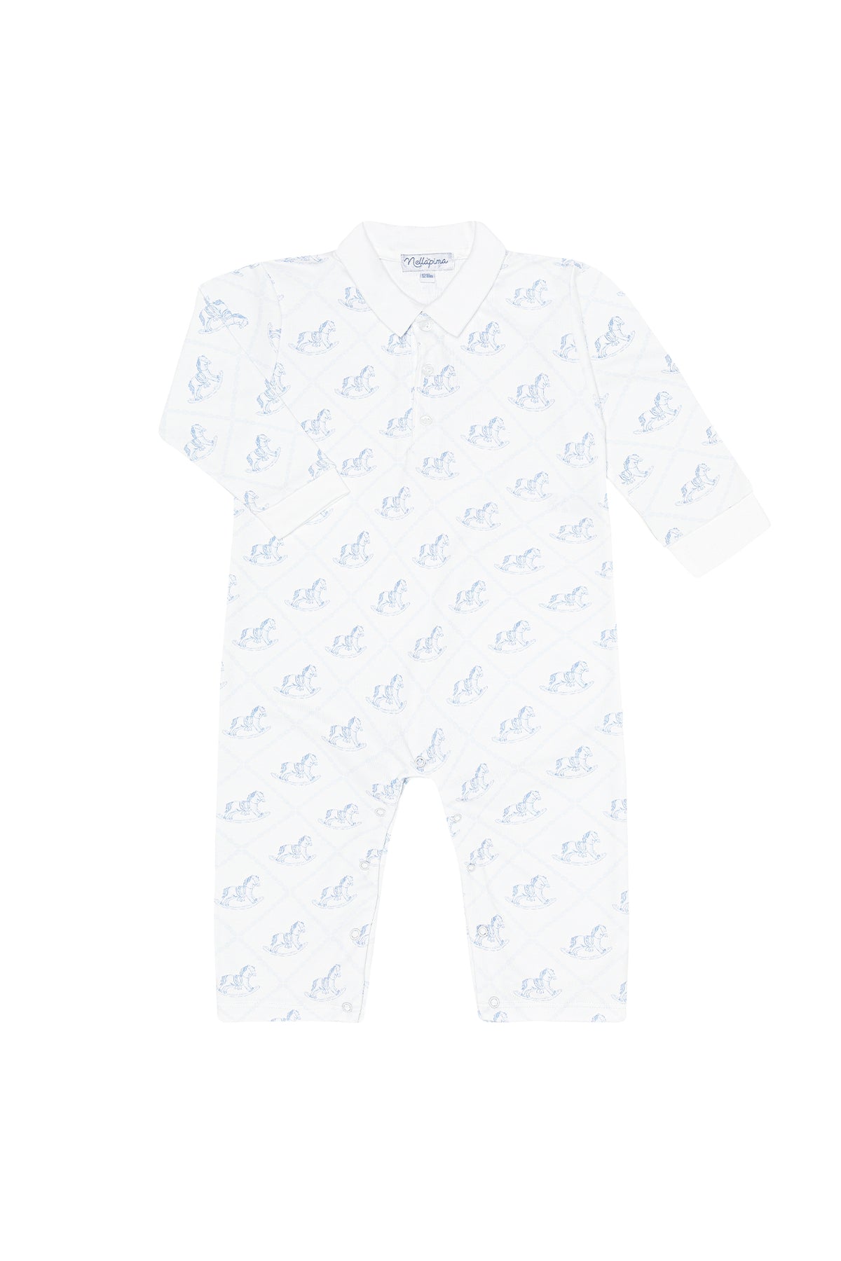 Nella Pima Blue Rocking Horse Printed L/S Romper