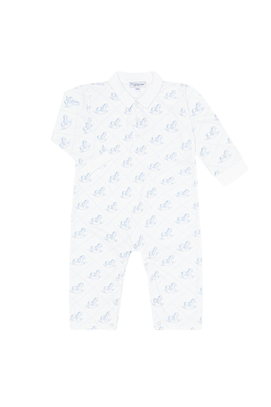 Nella Pima Blue Rocking Horse Printed L/S Romper