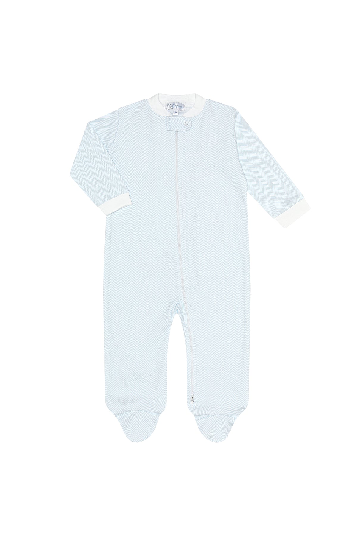Nella Pima Blue Herringbone Zipper Footie-Blue