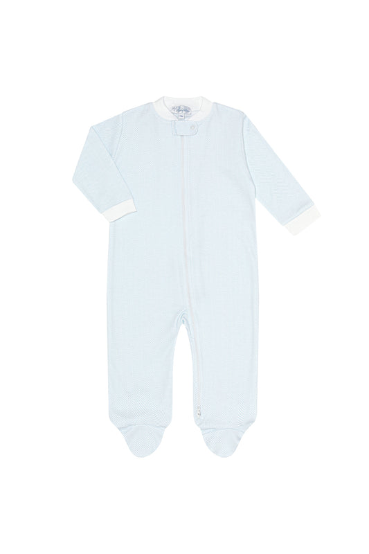 Nella Pima Blue Herringbone Zipper Footie-Blue