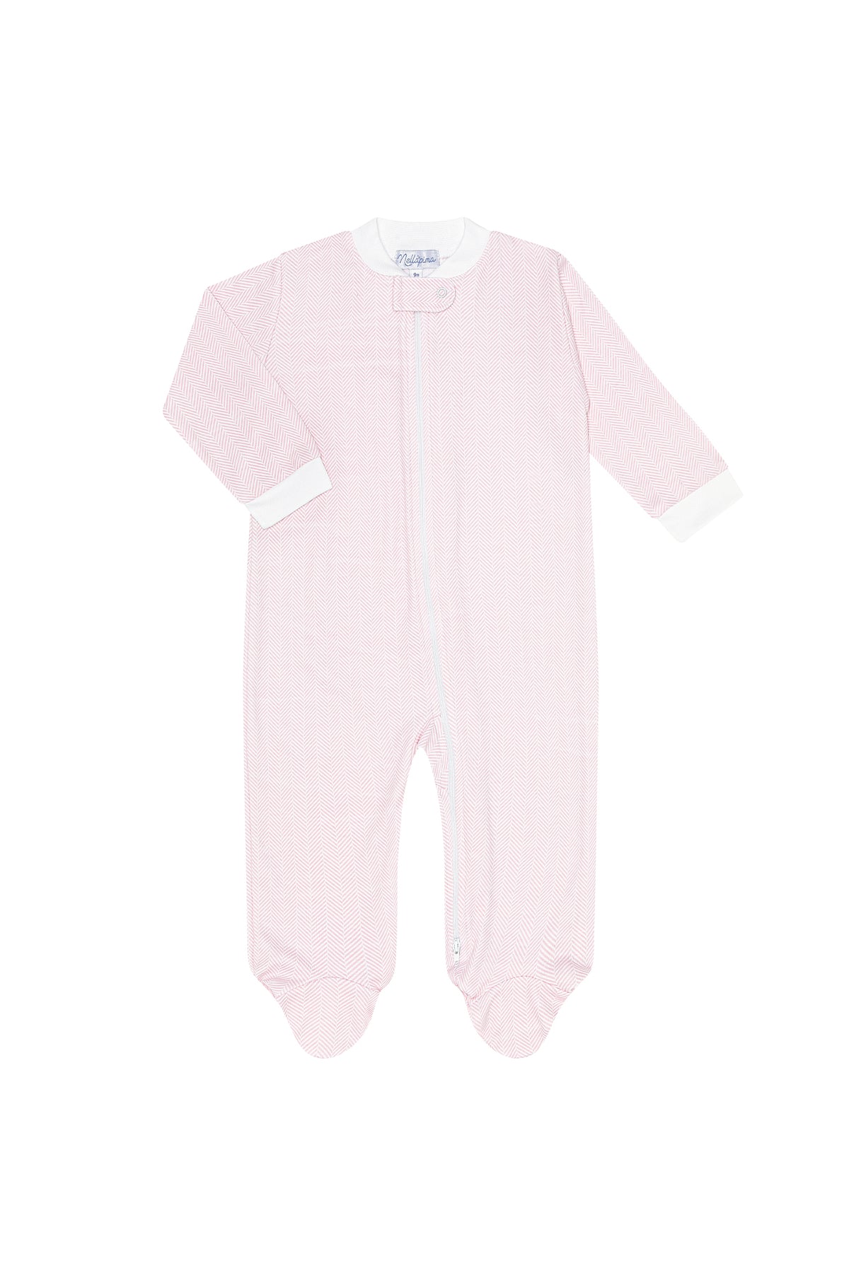 Nella Pima Pink Herringbone Zipper Footie-Pink