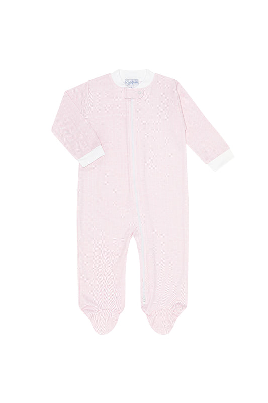 Nella Pima Pink Herringbone Zipper Footie-Pink