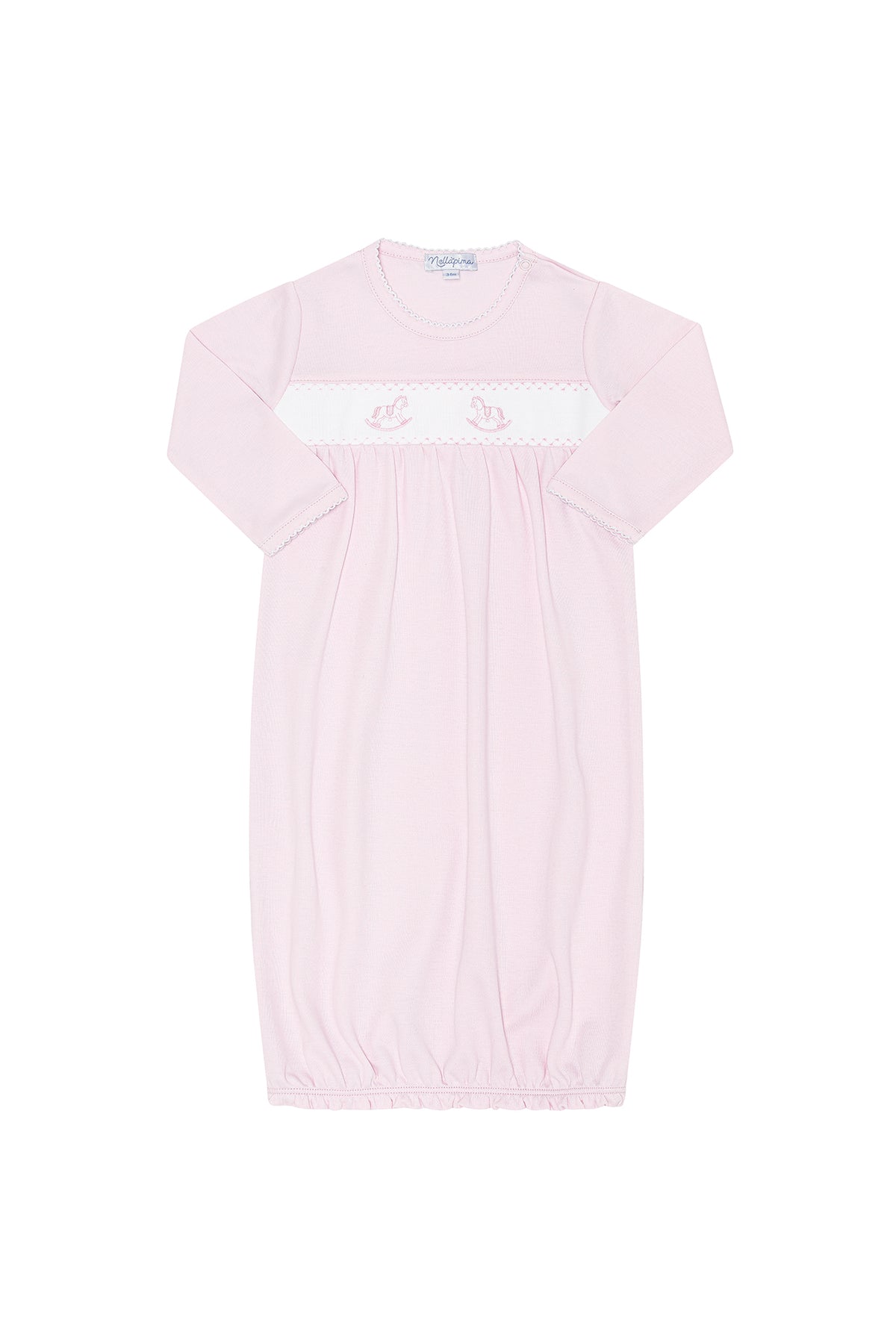 Nella Pima Pink Rocking Horse Embroidered Gown