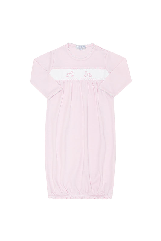 Nella Pima Pink Rocking Horse Embroidered Gown