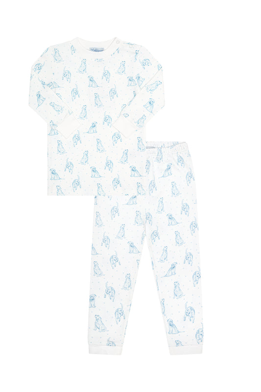 Nella Pima Blue Puppy Love Print PJ's-Blue
