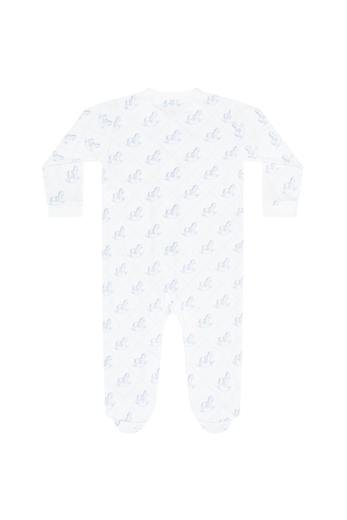 Nella Pima Blue Rocking Horse Printed Zipper Footie-Blue