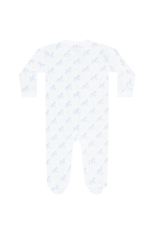 Nella Pima Blue Rocking Horse Printed Zipper Footie-Blue