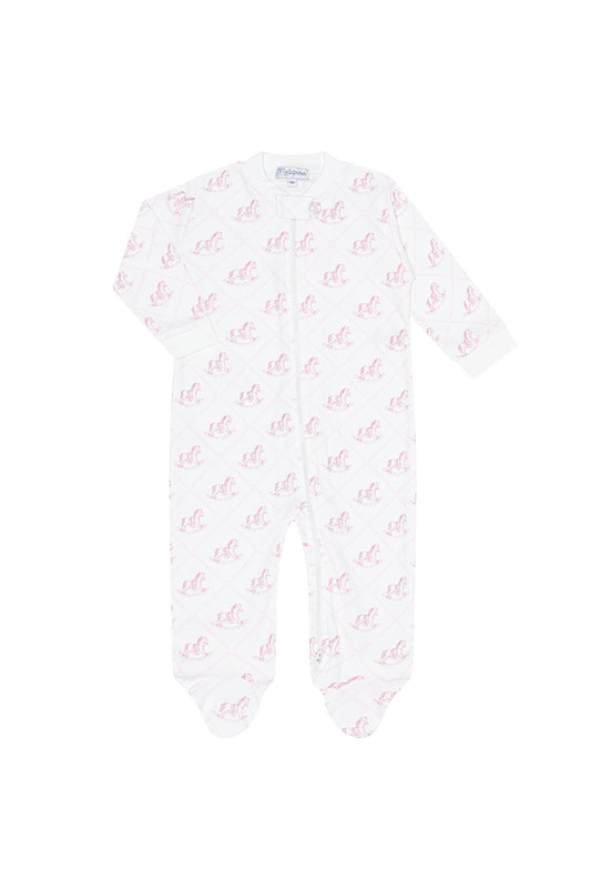 Nella Pima Rocking Horse Printed Zipper Footie-Pink