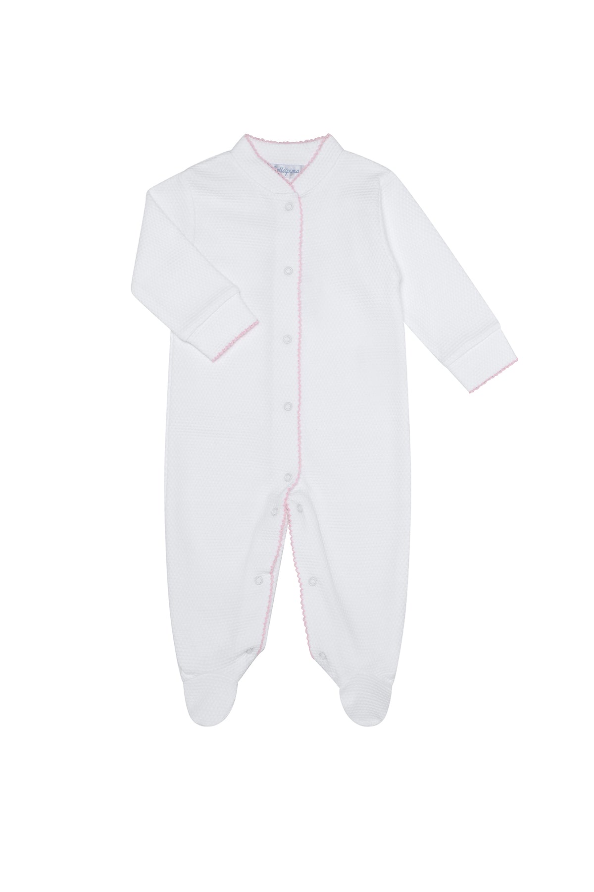 Nella Pima Bubble Baby Footie-White w/ Pink Picot Trim