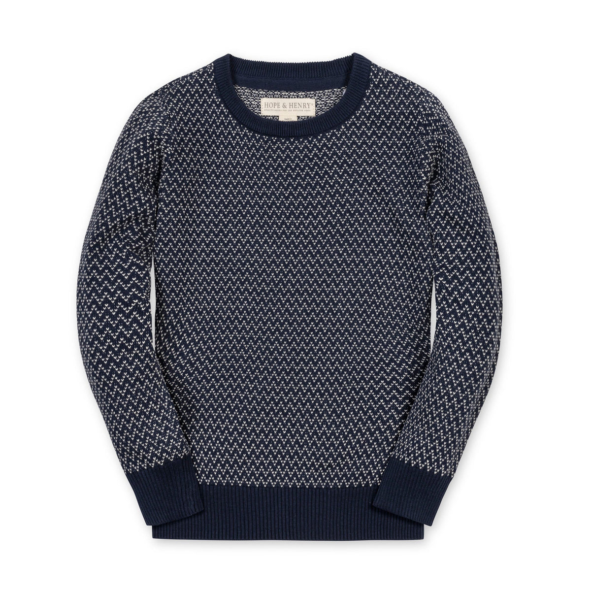 Hope & Henry Crewneck Pullover Sweater-Navy Herringbone