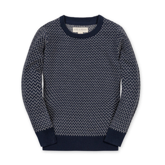Hope & Henry Crewneck Pullover Sweater-Navy Herringbone
