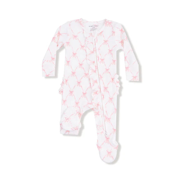 Angel Dear Ribbon Bow Trellis 2 Way Ruffle Zip Footie