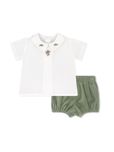 Lullaby Set Holly Bloomer Set-White/Green Velvet