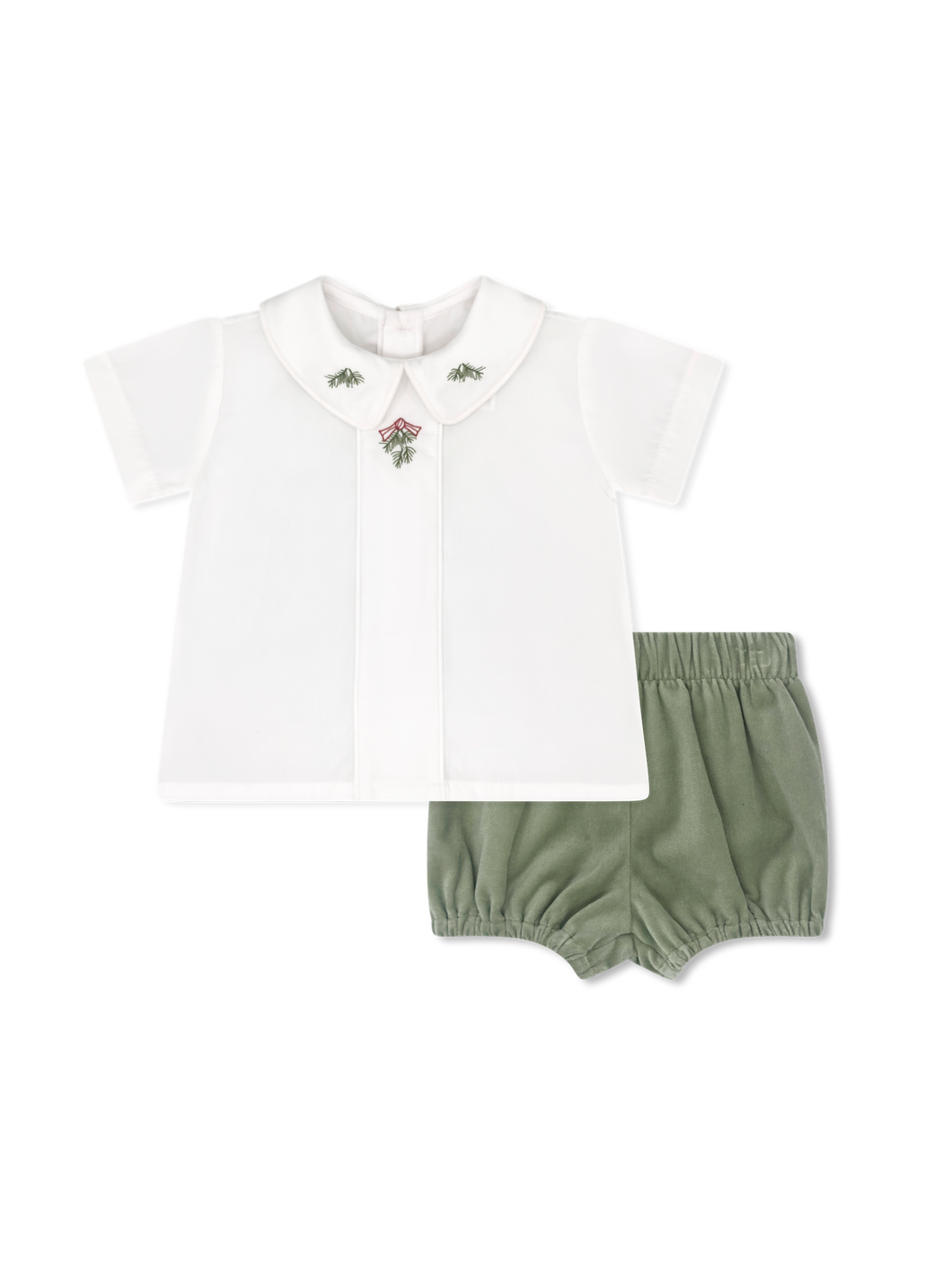 Lullaby Set Holly Bloomer Set-White/Green Velvet
