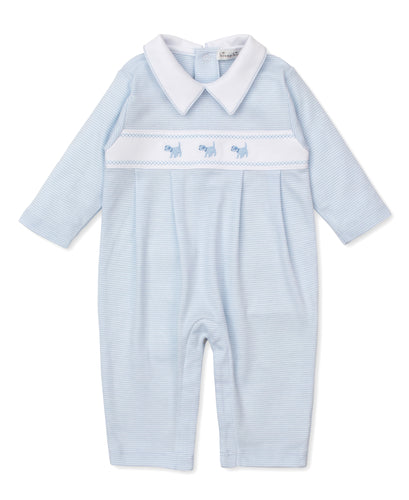 Kissy Dog Embroidered Playsuit-Blue Stripe