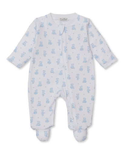 Kissy Teddy Bear Time Printed Zipper Footie-Blue