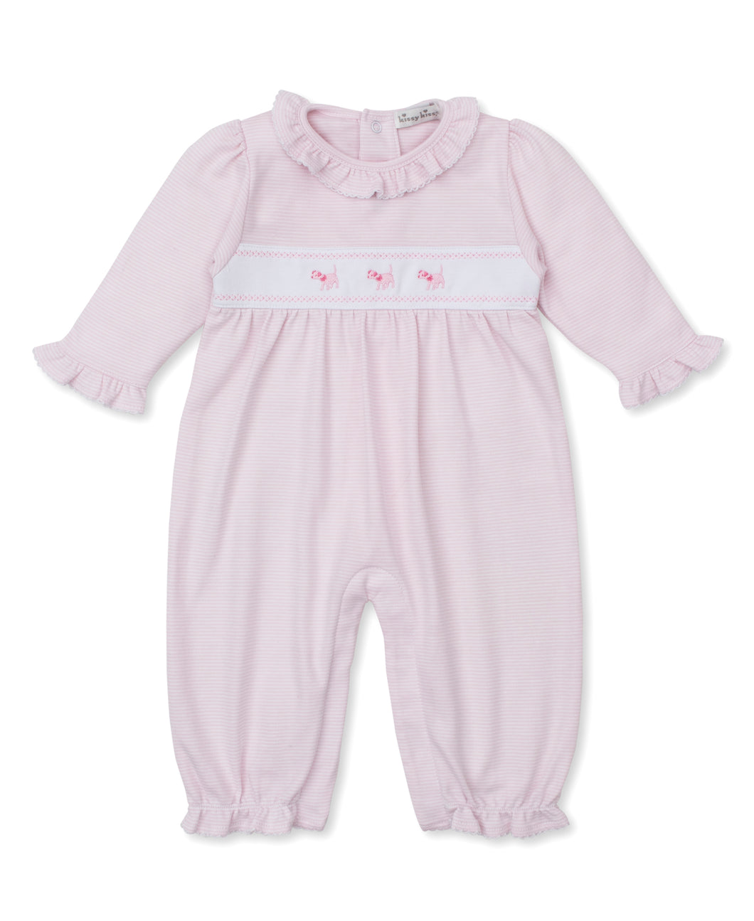 Kissy Dog Emb. Playsuit-Pink Stripe