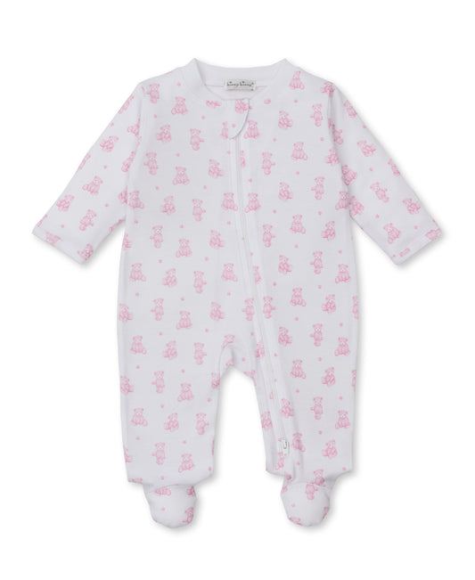 Kissy Teddy Bear Time Printed Zipper Footie-Pink