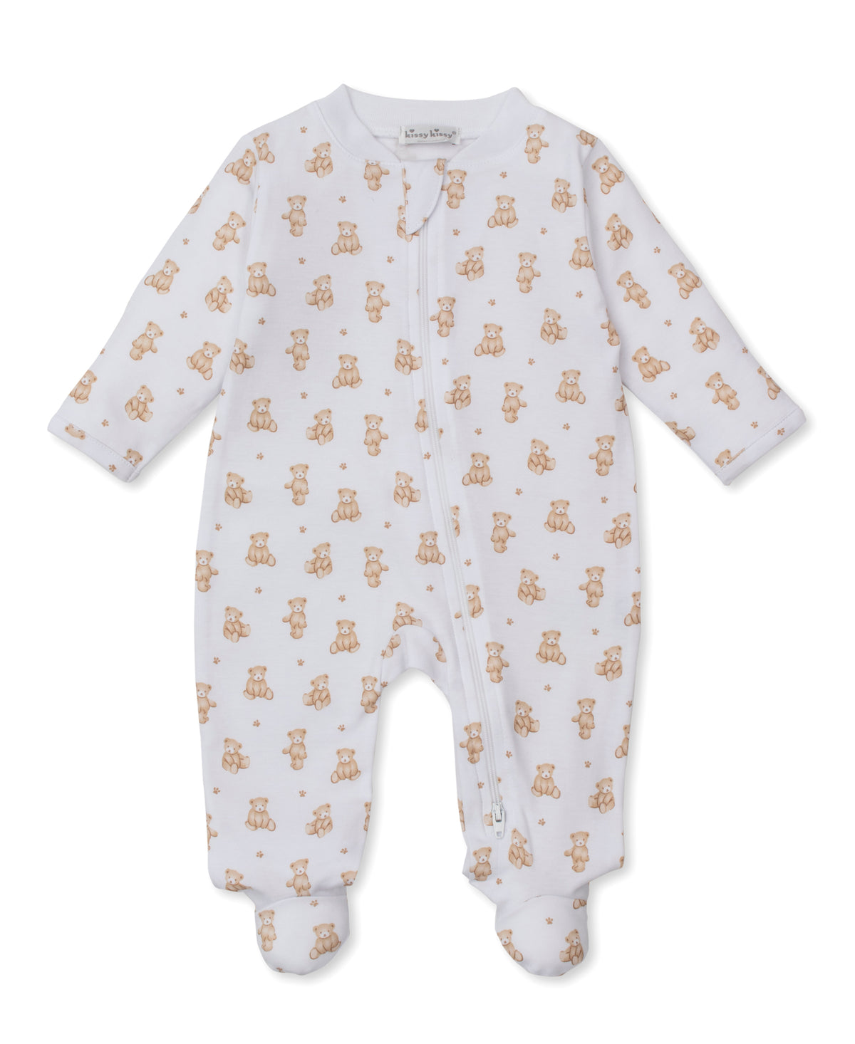 Kissy Teddy Bear Time Printed Zipper Footie-Brown