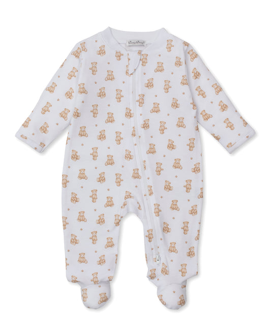 Kissy Teddy Bear Time Printed Zipper Footie-Brown