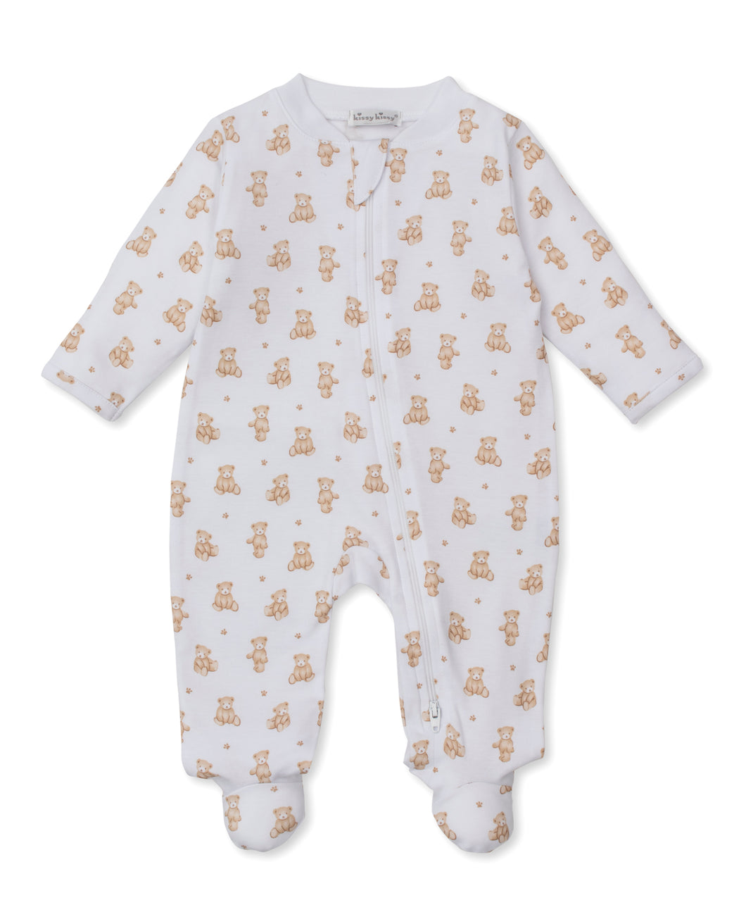 Kissy Teddy Bear Time Printed Zipper Footie-Brown
