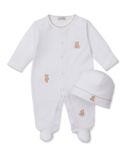 Kissy Teddy Emb. Footie Set-White w/ Brown