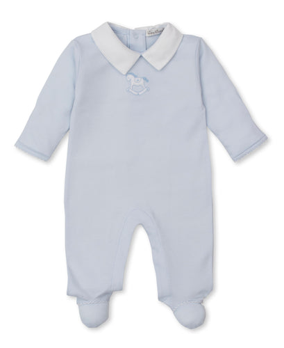 Kissy Rocking Horse Emb. Footie w/Collar-Lt. Blue