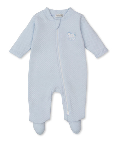 Kissy Diamond Quilted Zip Footie w/ Rocking Horse-Blue