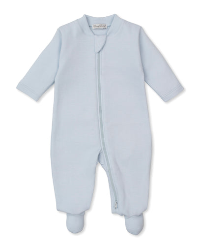 Kissy Herringbone Zip Footie-Lt. Blue