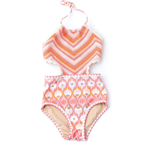 Shade Critters Coral Crochet Halter Swimsuit