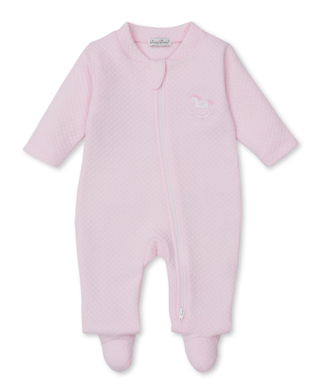 Kissy Kissy Pink Diamond Quilted Zip Footie w/Rocking Horse