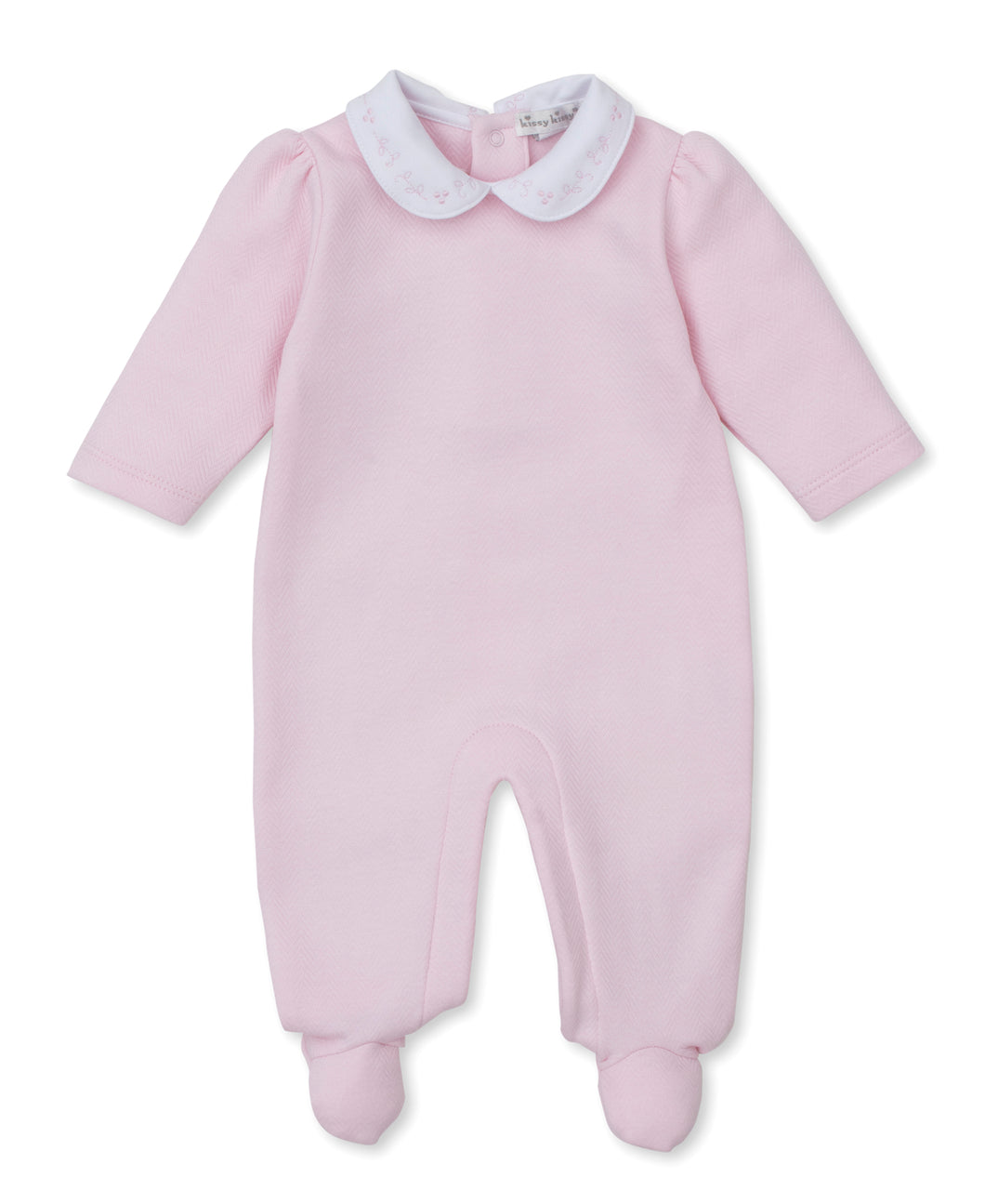 Kissy Kissy Pink Herringbone Footie w/Collar Detail