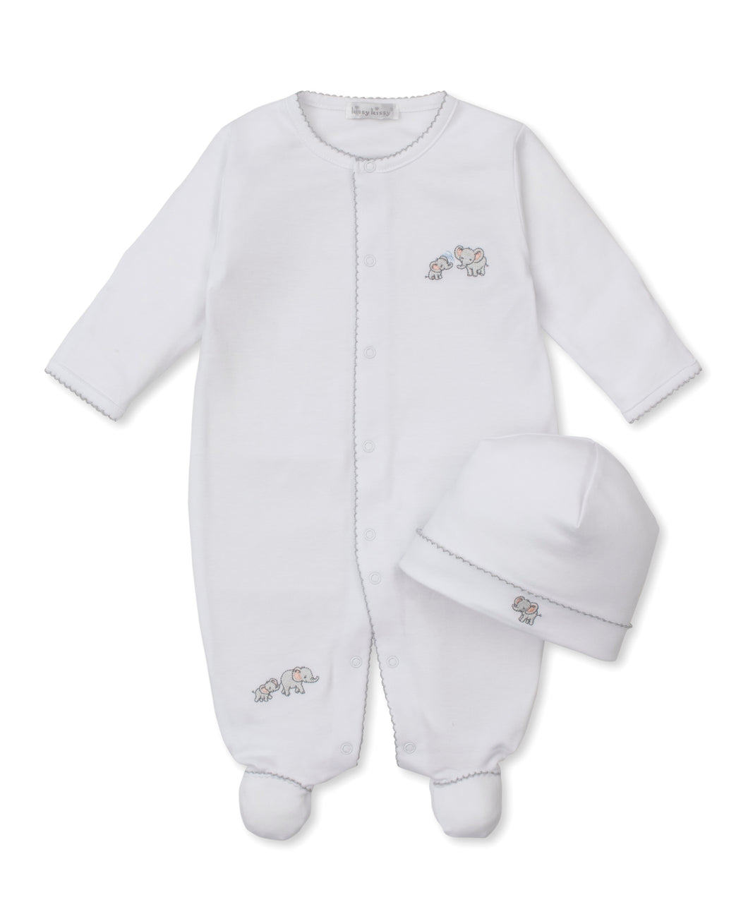 Kissy Kissy White Elephant Emb Footie/Hat Set