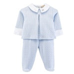 BCC Train Jacquard Footed Pant Set w. Emb. Collar-Blue