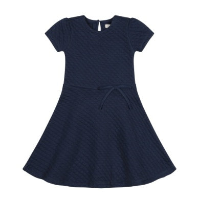 Hope & Henry Quilted Knit Skater Dress-Navy