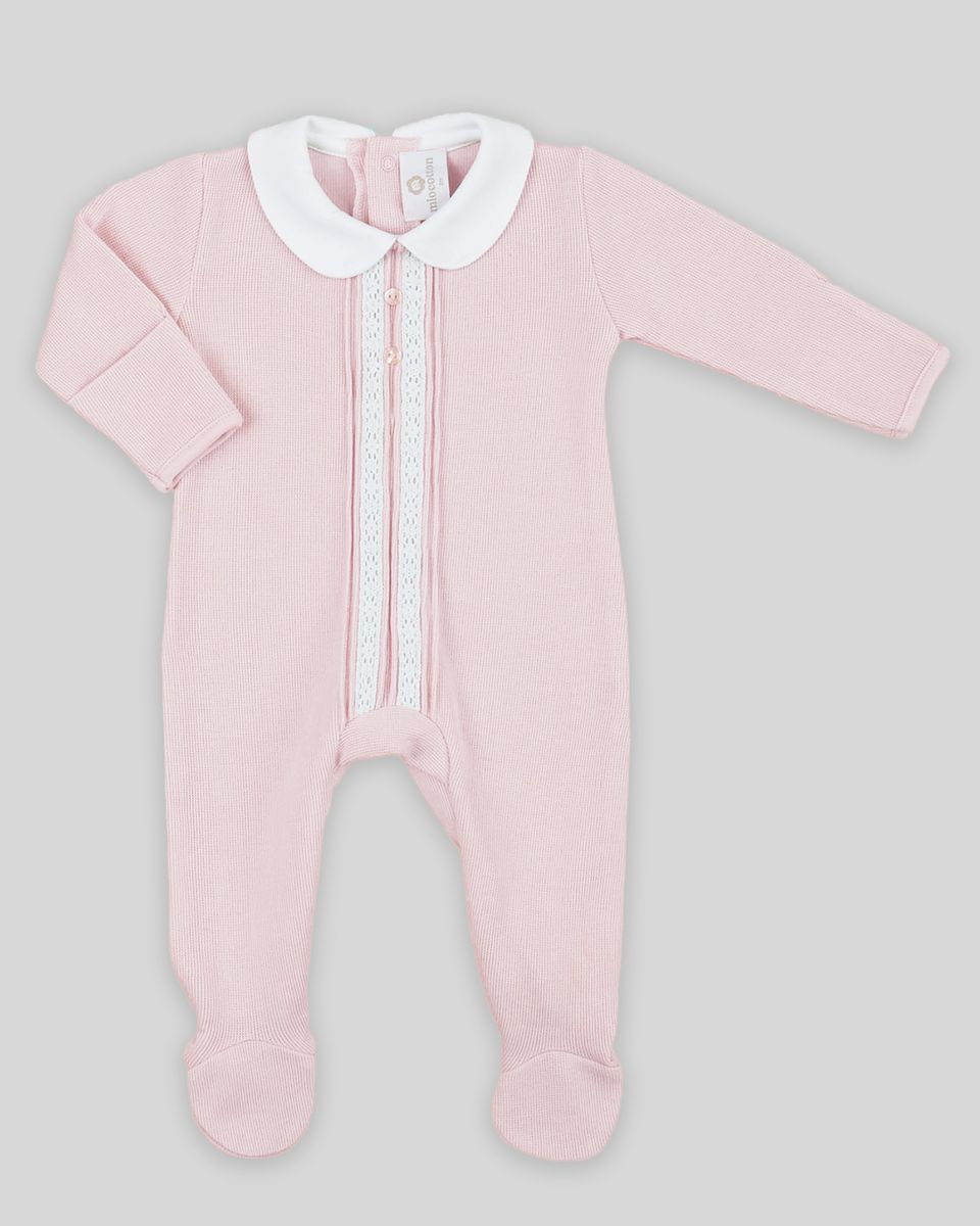 Cotton Peru Vertical Lace/Button Footie-Pink