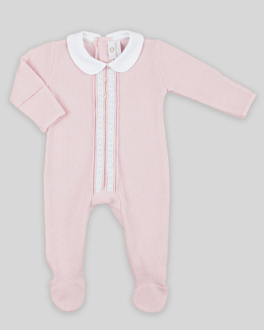 Cotton Peru Vertical Lace/Button Footie-Pink