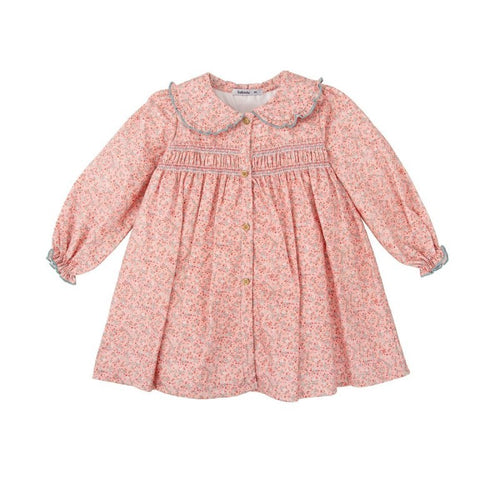 Babidu Peach Tiny Floral Button Front Dress
