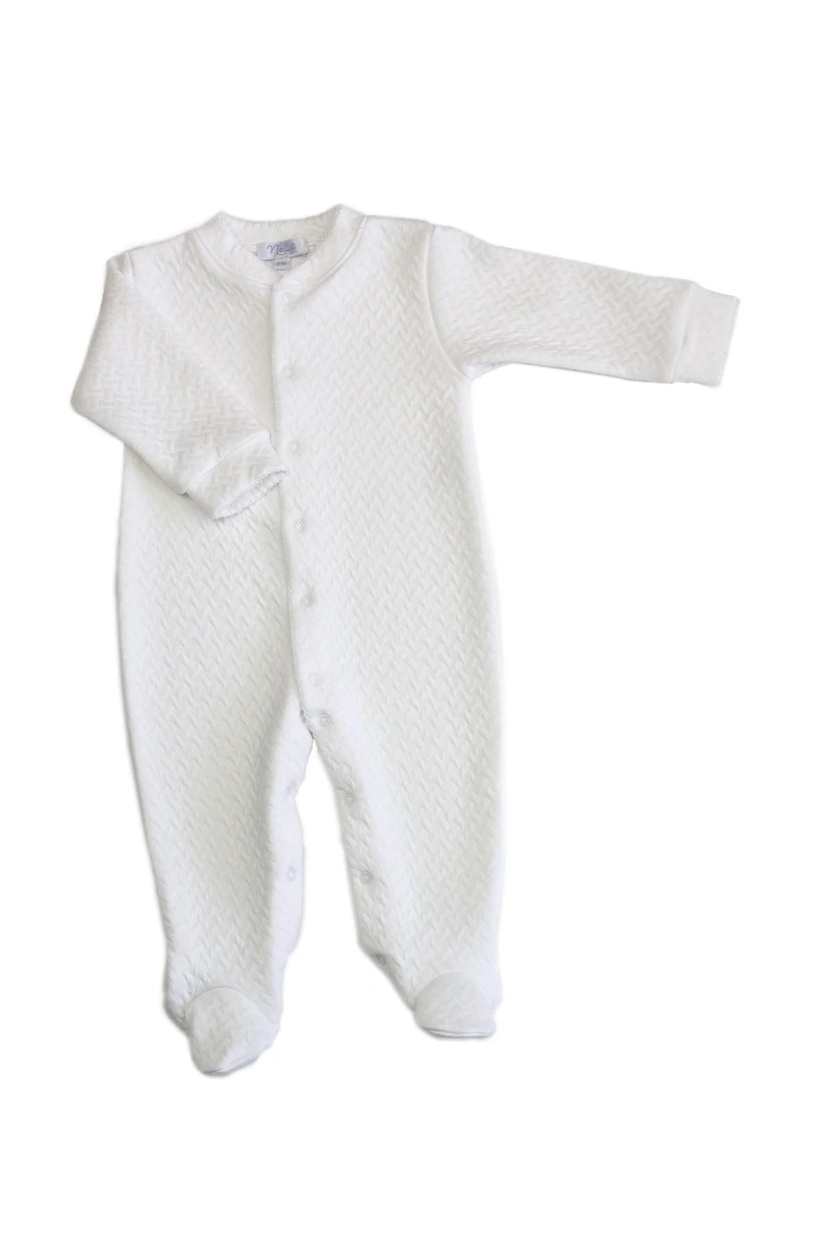 Nella Pima Basket Weave Footie-White Trim