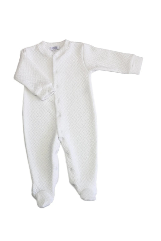 Nella Pima Basket Weave Footie-White Trim