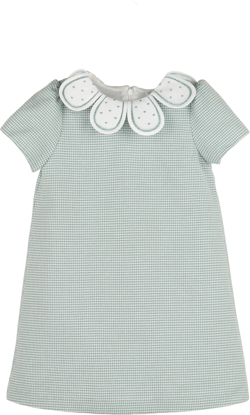 Luli & Me Checks Petal Collar Dress-Green