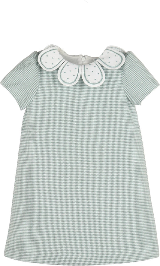 Luli & Me Checks Petal Collar Dress-Green