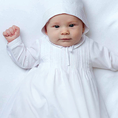Sarah Louise LS Christening Gown. Tucks/hat
