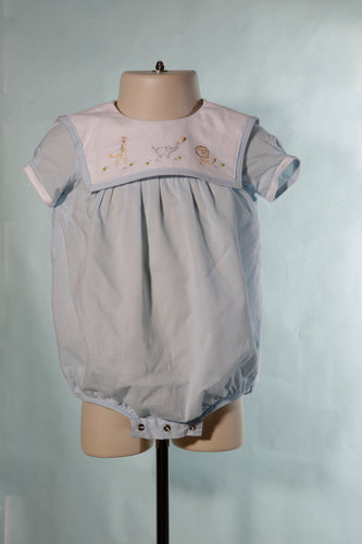 Love Me Blue Bubble w/ Sailor Collar Embroidered Animals